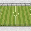 Standard Soccer Field With Green Turf White Markings Surrounding Fencing And Advertising Boards