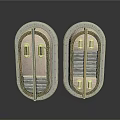 Industrial Metal Hatch Door Design With Rivets Stripes And Buttons