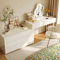 Modern White Bedroom Dressing Table With Decorative Mirror Storage Drawers And Beauty Products