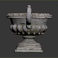 Ornate Decorative Stone Urn With Scroll Handles And Carved Base Details