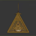 Yellow Pyramid Shaped Decorative Furniture Piece With Ring Handle And Intricate Cutout Patterns