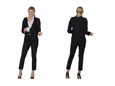 Business Woman In Black Suit Holding Coffee Cup With High Heels Front Back Views 3d model