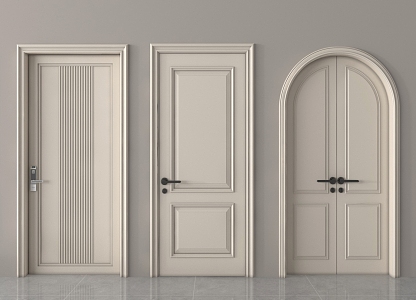 French cream double door single door bedroom door glass double door 3d model