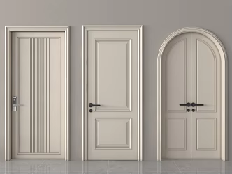 French cream double door single door bedroom door glass double door 3d model