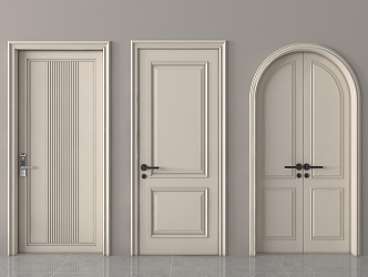 French cream double door single door bedroom door glass double door 3d model