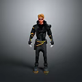 Futuristic Character Model With Blonde Hair Sunglasses And Black Outfit Yellow Accents