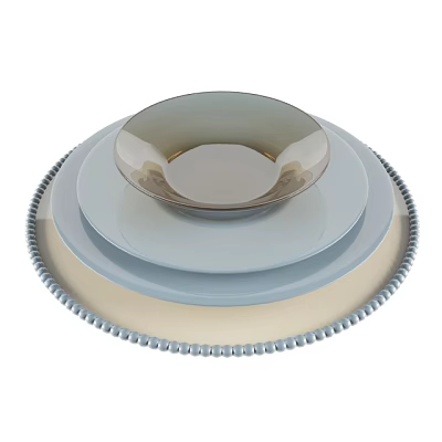 Elegant Dinnerware Set With Stacked Light Gray Plates And Beige Bowl Beaded Edges Tableware Combination 3d model