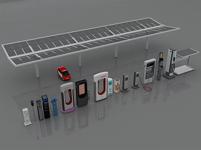 Solar Panel Canopy Outdoor With Electric Vehicle And Various Charging Devices 3d model