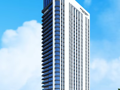 Modern High Rise Office Building Exterior With Glass Facade And Blue Sky 3d model