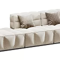 Beige Fabric Multi Seater Sectional Sofa With Cushions And Stitched Design 3d model
