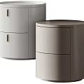 Modern Minimalist Round Nightstands With Sleek Drawers In Light Gray And Beige