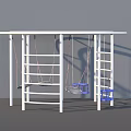 Circular White Metal Playground Equipment With Blue Seats Spherical Swing And Ladder Structure