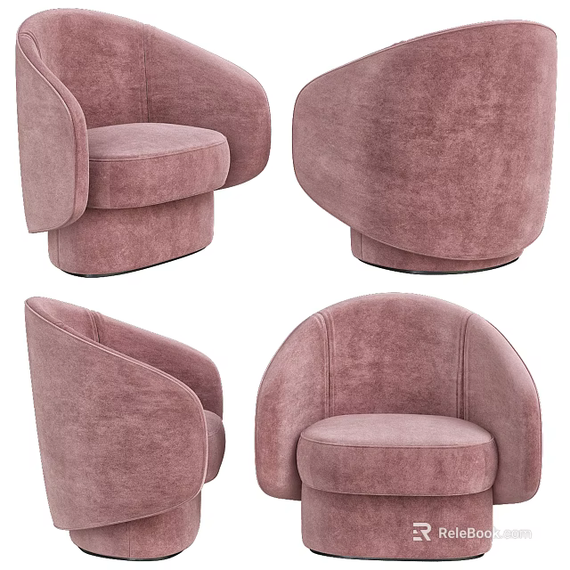 Pink Velvet Modern Single Sofa With Rounded Arms And Circular Base Design 3d model