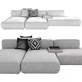 Modern Three Seater Sofa With Gray Fabric Decorative Pillows And Side Table 3d model