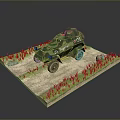 Green Camouflage Tank Model Display With Sand Terrain And Barbed Wire On Base