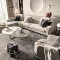 Modern L shaped Sofa And Coffee Table Set With Plush Pillows Gray Rug And Floor Lamp