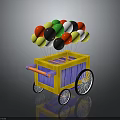 Handcrafted Wooden Cart with Colorful Balloons on Top and Black Spoked Wheels