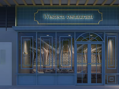 Western Restaurant Storefront With Glass Windows Decorative Lights And Elegant Design 3d model