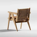 Modern Wooden Dining Chair With Leather Upholstered Seat And Armrest Design