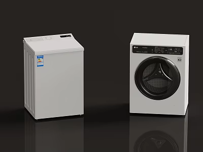 White Top Load And Front Load Washing Machines With Modern Home Appliance Design 3d model