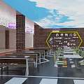 Vibrant Commercial Street Entrance With Neon Sign And Colorful Shop Signs