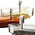 Modern Transparent Glass Bathtub With Colored Accents And Metal Faucet Stand