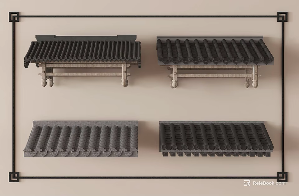 Various Black And Gray Tile Roof Models With Different Architectural Styles 3d model