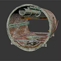 Industrial Pipeline Internal Structure With Metal Components Circular Design And Rusty Surface