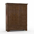 Dark Brown Solid Wood Wardrobe With Double Doors And Multiple Drawers Design 3d model