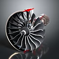 High Precision Commercial Aircraft Engine Turbine Blades With Metal Structure And Red Accents