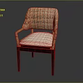 Leisure Chair with Rattan Backrest Armrests White Padded Seat and Dark Wooden Legs