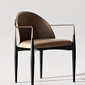 Modern Leather Accent Chair With Curved Backrest And Black Metal Frame