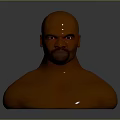 Realistic 3D Male Character Bust Sculpture With Bald Head Muscular Chest And Shiny Surface Reflection