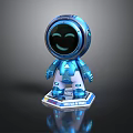 Shiny Blue Astronaut Figurine With Smiling Face And Square Base Displaying The Blue Planet Text