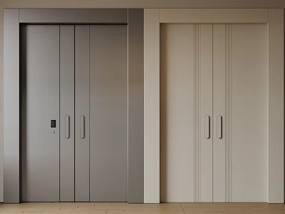 Modern Double Doors In Gray And Beige With Sleek Frames And Long Handles 3d model