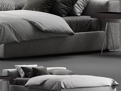 Modern Double Bed With Soft Linen Sheets Decorative Pillows And Bedside Table 3d model