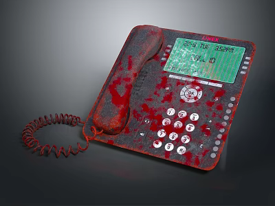 Red Electronic Telephone With Blood Stains Screen Showing CALL 911 Numeric Keypad And Coiled Cord 3d model
