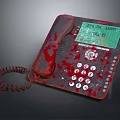 Red Electronic Telephone With Blood Stains Screen Showing CALL 911 Numeric Keypad And Coiled Cord