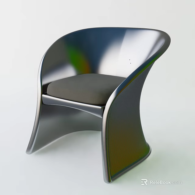 Modern Single Accent Chair With Sleek Metal Frame And Gray Cushion Design 3d model 