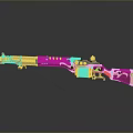 Futuristic Golden Orange Rifle with Green Indicators and Metallic Design Features