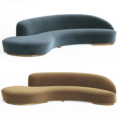 Modern Blue And Brown Curved Sectional Sofa With Velvet Upholstery And Gold Metal Legs 3d model