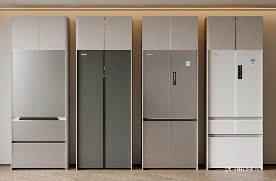 Modern Design Refrigerators In Silver Gray White Colors Side By Side 3d model