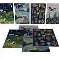 Playful Square Carpets Featuring Camping Robot City Submarine Patterns For Interior Decor 3d model