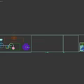 Modern Desk Area With Computer Lamp Decorations Layered Shelves And Abstract Line Wall