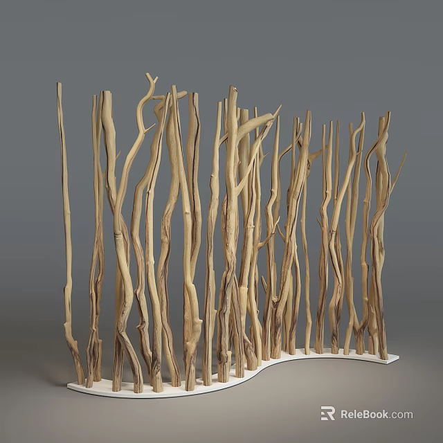 Natural Curved Partition Made Of Dry Branches With White Base And Arched Shape 3d model 
