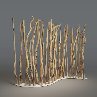 Natural Curved Partition Made Of Dry Branches With White Base And Arched Shape 3d model