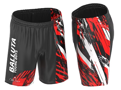 BALLUTA Tournament Shorts Featuring Black Red White Modern Abstract Sporty Design 3d model