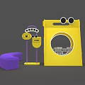 Fun Photo Check-in Spot Featuring Yellow Bag Shape Big Eyes Circular Hole Purple PUDI Signboard