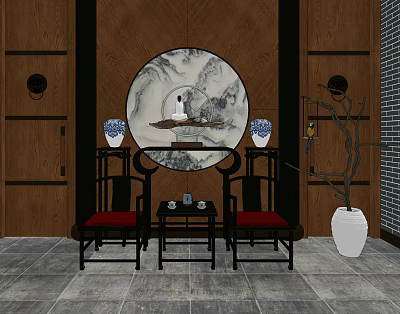 Chinese style end view nave furniture 3d model Chinese style end view nave furniture 3d model