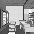 Commercial Kitchen Interior With Stainless Steel Equipment Worktables Hood Tiled Floor And Bright Lighting